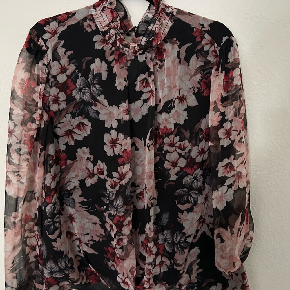 Vince Camuto Black and Pink Floral Blouse